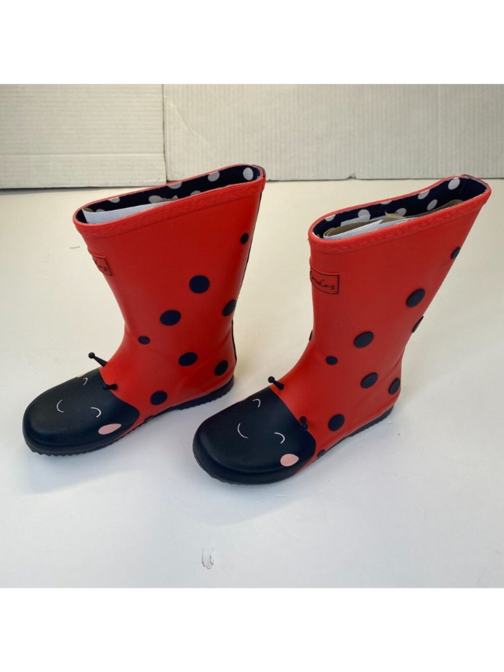 Joules Red Ladybug Rain Boots Big Kids Size 3 Red Black Pull On Wellie Boots - Picture 13 of 16